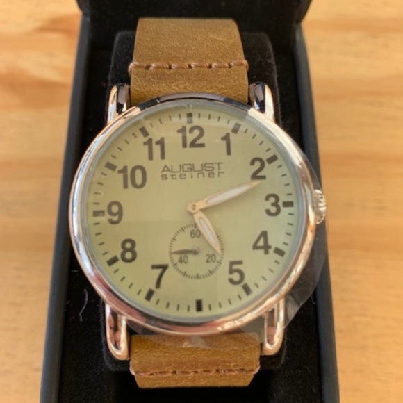 August Steiner Champagne Dial Brown Leather Ladies Watc - Picture 2 of 13